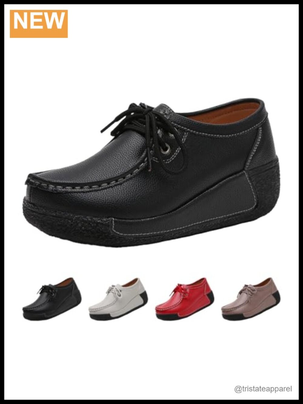 Faux Leather Platform Lace-Up Loafers Moc Toe Low-Top Casual Shoes